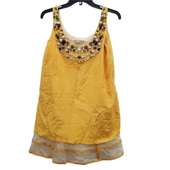 Laundry by Design Women's Silk Blend Chunky Gem Jewel Trim Sleeveless Dress Sz 2 - Picture 1 of 6